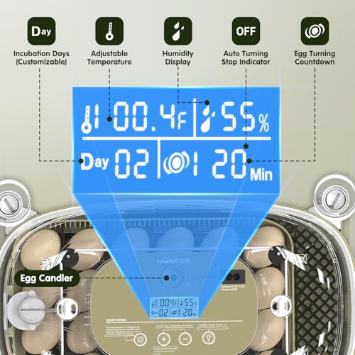 HOWOOlUA 24 Egg Incubator for Hatching Eggs with Auto Turn, Temp & Humidity Control, Built-in Candler Large Capacity Egg Incubator for Chicken Duck Goose Eggs