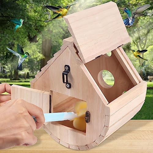 Wooden Bird House for Outside，3Holes Bird House for Bluebird Cardinals Wren Swallow, Hangding Birdhouse in Garder/Balcony/Courtyard (Wood Color) - color: Wood