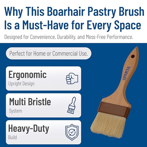 SPARTA Kitchen Basting Brush – 4037500 Basting Brush for Cooking Flat Boar Bristle Brush, Hardwood Handle for Kitchens, Restaurants, Catering, High Heat Food Prep, 3in, Pack of 12 - size: 3" Wide Flat Brush