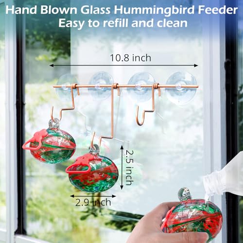 Pozfun Window Hummingbird Feeder with Suction Cups,Hand-Blown Glass Hummingbird Feeders for Outdoors Window Mounted with Metal Hook,Close Bird Watching,Finch in Garden,Yard(Red) - color: Phoenix Tail Red