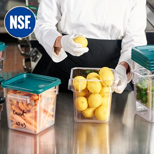 8-Pack 4 Qt NSF Clear Polycarbonate Food Storage Containers with Green Lids - Square, Commercial-Grade, Freezer & Dishwasher Safe, Stackable - color: 4.0 Qt 8-Pack(Green Lids)