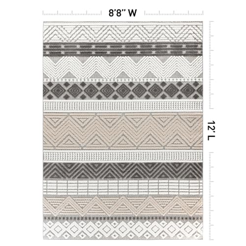 Rugshop Marbella Indoor/Outdoor Boho Deck Backyard Area Rug Gray 8'8" x 12' | Rectangular, Size 8'8" x 12', Patio, Porch, Balcony, Garden, Poolside, Sunroom, Outdoor Living, Weatherproof, All Weather - color: Grey, size: 8'8" x 12' (Rectangular)