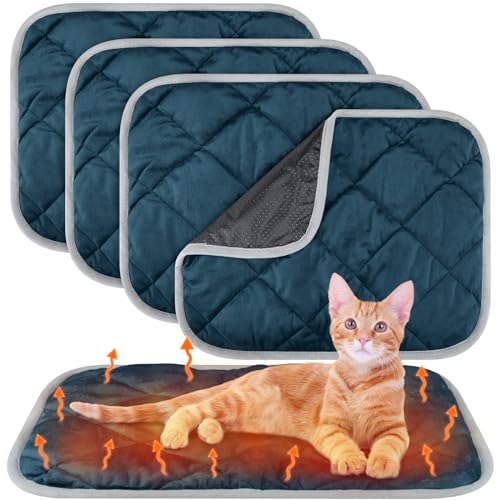 4 Pack Self Heating Cat Pad Self Warming Dog Mat Reflects Body Heat Extra Warm Thermal Pet Pad Washable Dog Cat Bed Crate Bed Mat Blanket (Dark Blue,16 x 20 Inch) - color: Dark Blue, size: 16 x 20 Inch