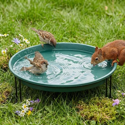 14.37'' Ground Bird Bath for Outside Large Bird Bath Bowl for Patio Garden or Deck Floor Standing Black Steel Wire Stand with Dish Outdoor Feeder Water(Green) - color: Green
