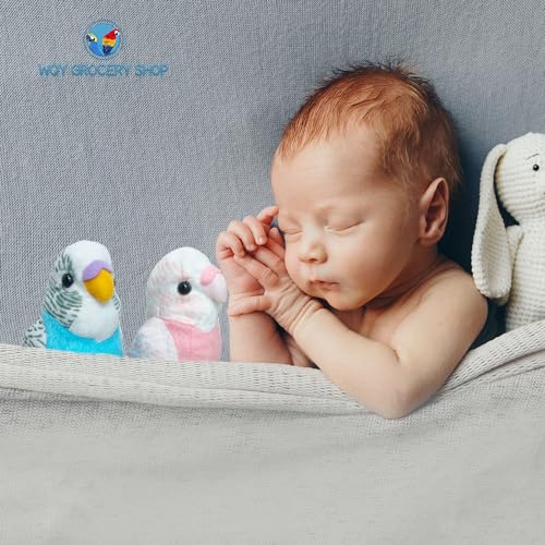 2Pcs Stuffed Parakeet Toy, 5.5 inches, Budgerigar Plush Toy, Parakeet Soft Toy, Stuffed Bird for Kids, Blue and Pink - color: Blue and Pink