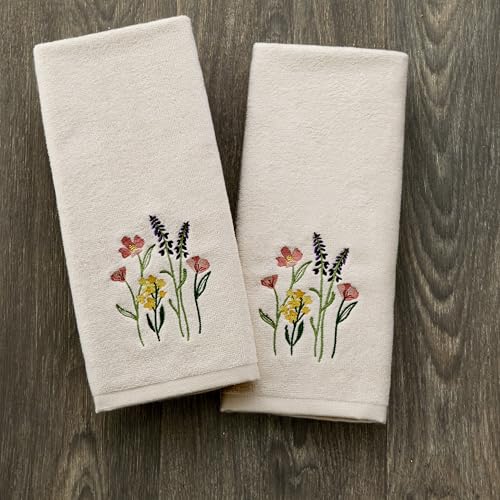SKL Home Meadow Bouquet 100% Cotton Embroidered 2pc Hand Towel Set, Decorative for Bath/Kitchen/Bar & Gift, Natural - color: Meadow Bouquet