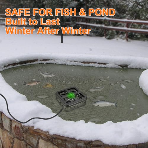 Aobiono Upgraded Pond Heater De-Icer with Light Indicator, Automatic Thermostatic Control 48°F On / 95°F Off, Keeps Ice Hole for Fish Koi Ponds, Stock Tanks, Bird Baths, 12 ft Cord (500W)