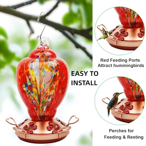WOSIBO Hummingbird Feeder Replacement Bottom Base Replacement Part Includes Red Plastic Base Metal Top and Brushes (Copper) - color: Copper