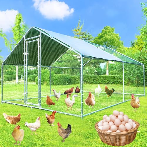 Large Chicken Coop Metal Chicken Runs for Yard with Cover Outdoor Pet Pens Poultry Cage Duck Rabbit House Backyard Use - size: 156.0"L x 118.1"W x 78.7"H
