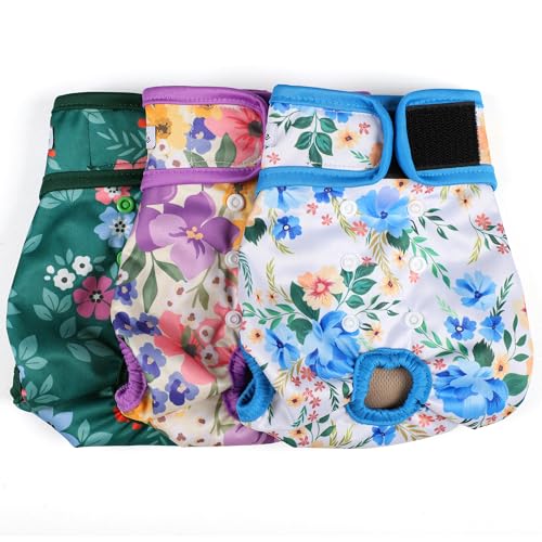 Dog Diapers Female- Reusable Diapers for Doggie in Heat - Highly Absorbent for Pet Incontinence with Adjustable Snaps Green, S - color: Colorful Flowers, size: Small（New Born-11.5“Waist）