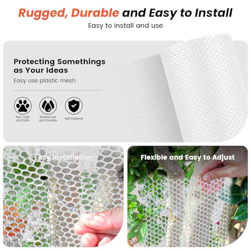Toolterritary 16IN x 50FT Plastic Chicken Wire Mesh, Chicken Wire for Floral Arrangements, Chicken Wire Mesh for Crafts with 100 Pcs Zip Ties, Mesh Fence for Dogs, Deers, Poultry - color: White, size: 16IN x 50FT
