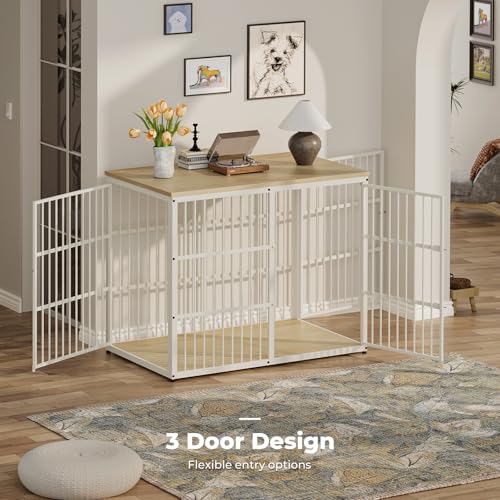 Lyromix 48'' XXL Dog Crate Furniture with 3 Doors for Large Dogs | Wooden Kennel End Table, Heavy Duty Indoor Cage for Golden Retriever Labrador, Multiple Units Can be Combined, Natural Beech - color: Natural Beech, size: 47.2"L x 29.1"W x 37.6"H