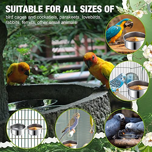 6 Pack Bird Feeding Bowls Cups, Parrot Food Water Dishes Stainless Steel Bird Food Bowls with Clamp 10oz Birds Water Feeder for Parakeet Conure Cockatiel Lovebird Budgie Chinchilla Small Animal