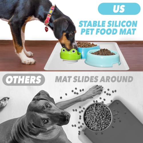 TidyFriend Pet Food Mat 30 x 23 Inches, Pet Tray for Food and Water, Dog Food Mats, Silicone Cat Food Mat, Non Slip Pet Food Mat, Dog Bowl Mat Waterproof, Pet Supplies (Soft Grey) | Raise Edge, Protect Floors & Carpets, Easy to Clean, Non Slip Silicon Cat