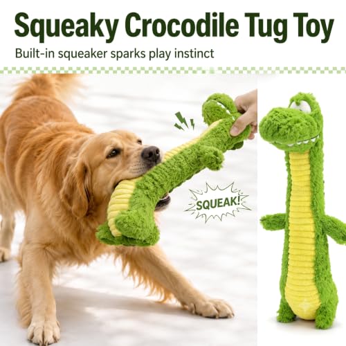 Squeaky Dog Plush Chew Toy, Interactive Tug Squeaky Toy for Chewers, Medium & Large Dogs & Fetch Play, 18.5 In Stuffed Long-Neck Crocodile Toy with Soft Plush Body for Gentle Gum Care & Boredom Relief - color: Green (Long‑Neck Crocodile)