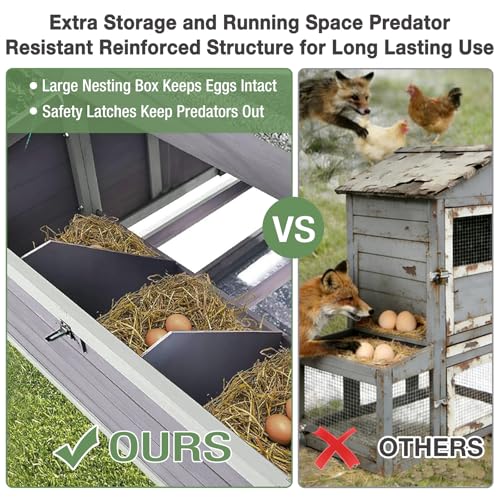 Extra Large 120" L Chicken Coop for 8-10 Chickens, Wooden Chicken House with Run, 6 Nesting Boxes, Heavy Duty Construction, Waterproof Roof, Predator Resistant Outdoor Poultry Cage-Grey - color: Grey (AIR46-M)