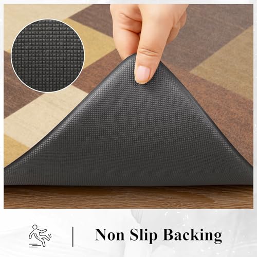 Anti Fatigue Kitchen Mat, Non Slip Cushioned Standing Floor Mat, Waterproof Kitchen Runner Rug, Farmhouse Comfort Padded Mat for Sink, Laundry, Office, Tan&Brown, 24''x71'' - color: Tan&brown