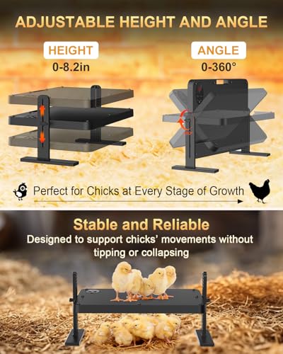 Chick Brooder Heater with Adjustable Temp (86~194℉) & 12H Timer & Height & Angle, Rapid-Heating Heat Plate for Chicks with Remote Control, 16"x12" for 30 Chicks, Brooder Plate for Young Poultry