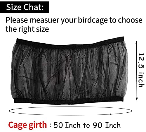 Universal Bird Cage Seed Catcher,Seed Catcher Guard Net Cover,Parrot Nylon Mesh Net Cover,Soft Airy Cage Net Stretchy Skirt for Round Square Cages - color: Circumference 50 inch to 90 inch,Black