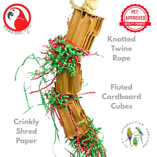 Bonka Bird Toys 3831 Medium Gift Box 16" x 2" Cardboard and Paper Shreddable Foraging Toy for Medium to Large Parrots Chewing Enrichment Cage Toy Amazon Eclectus and Similar