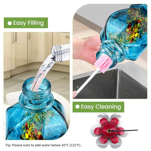 Hummingbird Feeders for Outdoors Hanging, Hand Blown, Blue, 22oz | Glass Hummingbird Feeder with Ant Moat, 5 Bee-Proof Ports, Leak-Proof, 360° Perch, Garden Decor, Gifts for Women Men Mom Dad - color: Blue
