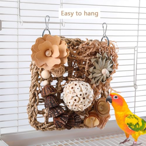 Bird Foraging Toys Natural Bird Toys Conure Toys Parrot Shredding Hanging Toys for Small to Medium Birds Parakeet Cockatiel Conure Lovebird Budgie