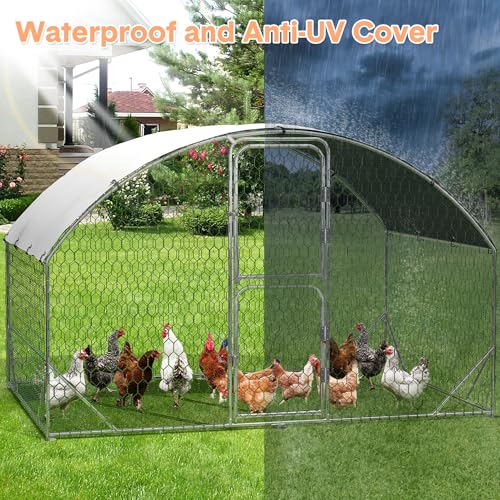 Large Walk-in Metal Chicken Coop for 10 Chickens,Heavy Duty Reinforced Wire Mesh Run with All-Weather Waterproof & Anti-UV Cover,Secure Lock - Outdoor Poultry Pen for Chickens,Ducks (Dome Roof) - size: Small Dome Roof Bottom Reinforcement S