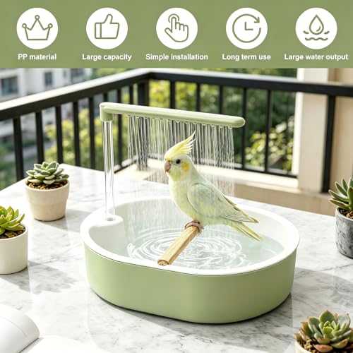 Automatic Bird Shower with Running Water, USB-Powered Circulating Water Fountain for Parrots, Cockatiels, Conures, Indoor Bird Bath with Pump, Easy to Clean Pet Bathing Station