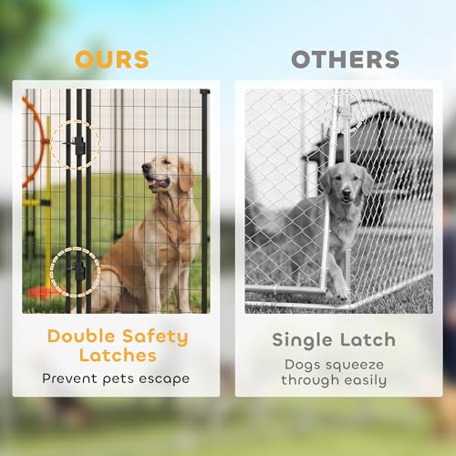 PawHut Outdoor Dog Kennel with Roof, 4' x 4' x 6' Heavy Duty Welded Wire Dog Playpen Enclosure with Escape-Proof Lock, UV-Resistant & Waterproof Cover, for Medium Dogs, Chickens, Ducks, Silver | Heavy Duty Welded Wire Dog Playpen Enclosure, Escape-proof L