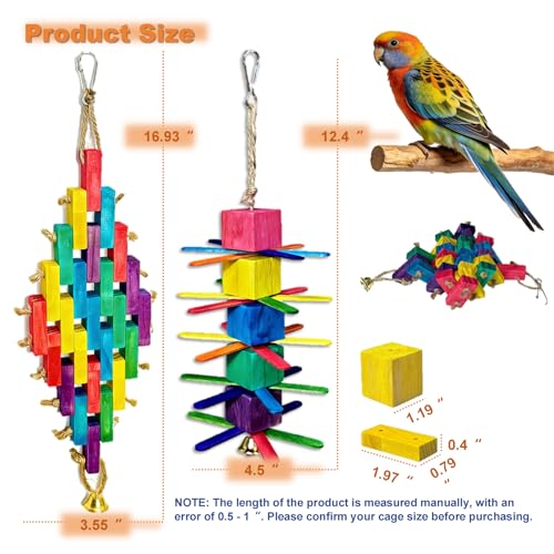 Parrot Chew Toys 2Pcs Natural Colorful Wood Blocks for Small Medium Birds - size: Small to Medium-Sized Birds
