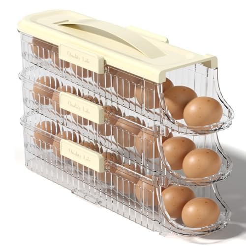 Egg Holder for Fridge, Clear, 1 Row-3 Tiers | Automatic Rolling, Stackable, Removable Inner Tray, Dispenser Organizer - size: 1 Row-3 Tiers