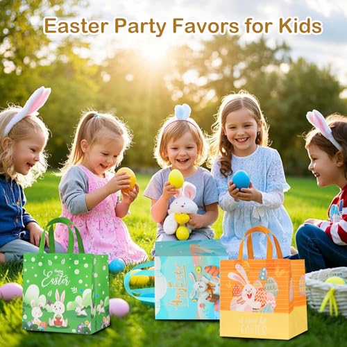 Bszatan 18PCS Easter Gift Bags with Handles, Treat Bags with Happy Bunny Carrot Chick, Multifunctional Non-Woven Easter Baskets for Egg Hunt, Gifts Wrapping, Party Supplies, 8.3×7.9×5.9inch - color: Easter Bags 18 PCS