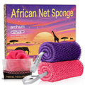ARCH&M African Net Sponge Authentic with Knots, 2 Pack 53" Extra-Long | Back & Body Scrubber for Women and Men, Exfoliating Shower Loofah Bath Sponge for Daily Use, Travel-Friendly Spa Gift - color: Purple + Pink
