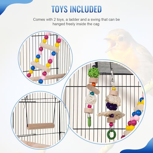 FDW 39 Inch Bird Cage Parakeet Cage with Play Top Rolling Stand & Easy Clean Pull-Out Tray Roof Top Parrot Cage for for Finches Canaries Parakeets Cockatiels & Other Small Birds, Black - color: Black