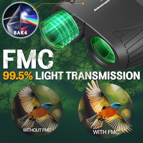 Aurosports Compact Binoculars for Adults & Kids - 15x25 High Power Binoculars with FMC Lenses & High Light Transmission Ultra Lightweight & Small Binos for Bird Watching Gifts for Men Women - Black - size: 15x25