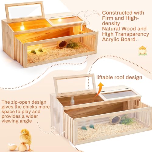 Large Brooder Box Kit for Chick 40 x 16 x 16 in Wooden Brooder with a Pull Out 15in Wide Extension Space, Heating Bulb, Feeder, Waterer, Holds up to 35 Chicks, for Poultry, Duck, Quail, and Small Pet - color: Wooden, size: 40 x 16 x 16 in, style: No Legs