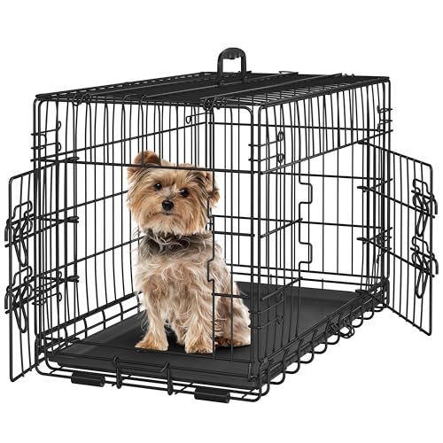 Yaheetech 30inch Double Door Dog Crate w/Divider, Collapsible Metal Kennel | Heavy-duty Sturdy Metal Frame, Easy Assemble, Fold Up for Travel, Removable Tray, Ideal for Puppies, Small to Medium Dogs - size: 30" L