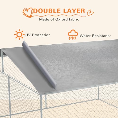 PawHut Outdoor Dog Kennel Heavy Duty Fence for Large Breeds 15' x 15' x 7' | Dog Run Outdoor Fence, Waterproof Cover, Galvanized Chain Link, Secure Lock, for Chickens, Ducks - size: 181.0"L x 181.0"W x 91.3"H