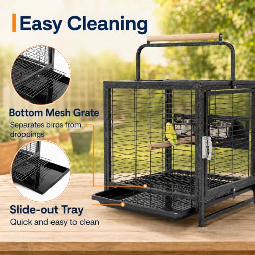Yaheetech 25.5" Small Bird Cage, Wrought Iron Bird Travel Cage with Wooden Perch Handle & Seed Guard for Conures, Budgies, Lovebirds & Small to Medium Birds