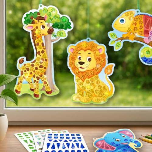 Imagimake Mirror Mosaic - Animals, 5 Templates, 450+ Stickers | Mess-Free Craft Activity, Screen-Free Creative Art Kit for Kids, Birthday Gift for Boys & Girls Ages 3,4,5,6,7 Years Old - style: 7. Animals