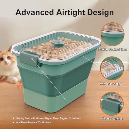 Dog Food Storage Container, 15-23 Lbs Collapsible Dog Food Container with Transparent Airtight Lid, Wheels and Scoop, Travel Pet Food Storage Container for Cat, Dog and Bird, Keep Dry Food Fresh - color: Green