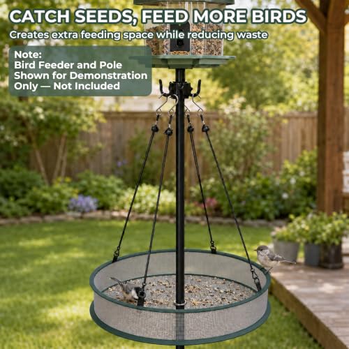 20 Inch Bird Seed Catcher Tray for 1 Inch Pole with Center Hole | 4 Inch Deep Breathable Mesh, Improved Seed Collection, Cleaner Outdoor Spaces, Pole Hook Included