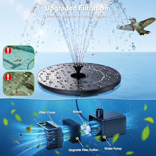 AISITIN Solar Bird Bath Fountain with 6 Nozzles & DIY Separated Design | 3 Anti-Drift Brackets, Ground Stakes, Attract Birds, Upgrade Filter, Solar Fountain for Bird Bath, Fish Tank, Garden, Pond