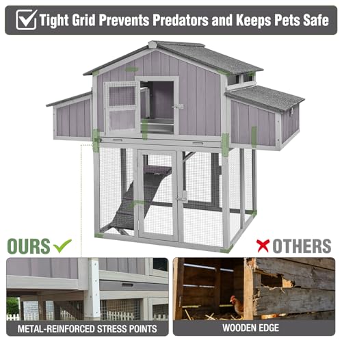 Large Chicken Coop Outdoor with Run, Easy Setup Folding Chicken House, Wooden Hen House with Dual Nesting Boxes, Pull-Out Leakproof Tray, UV-Resistant Roof for Backyard Poultry - size: 69.8"L x 42.0"W x 54.6"H