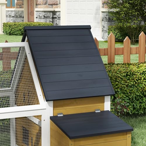 PawHut 65" Chicken Coop Wooden with Detachable Run, Outdoor Chicken House Poultry Cage Hen with Nesting Box, Removable Tray, Roosting Bars, Ramp, for Garden Backyard, Natural | Outdoor Chicken House Poultry Cage, Hen, Removable Tray, Roosting Bars, Ramp,