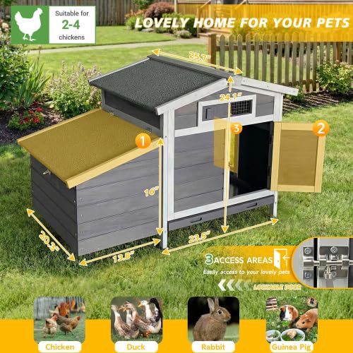 Gray Wooden Outdoor Chicken Coop with Asphalt Roof, Pull-Out Tray, Nesting Box and Latch-Secured Double Doors