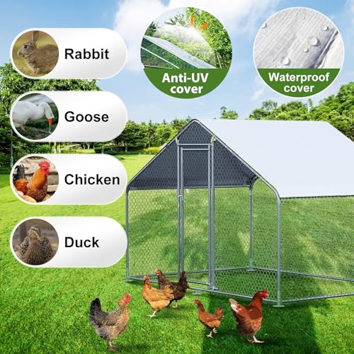 Chicken Coop Run, 13 x 10 x 6.4ft Metal Chicken Coop | Chicken Runs for Yard with Waterproof UV-Resistant Cover, Walk-in Outdoor Chicken Enclosure for Farm and Backyard - size: 157.0"L x 117.6"W x 76.8"H