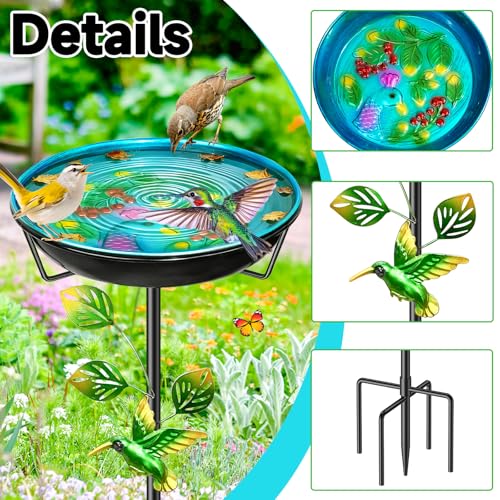 Metal Bird Bath for Outside, Vintage Birdbaths Removable Feeder Bowl with Butterfly Flower, Easy to Clean Birdfeeder for Outdoors Garden Yard Lawn Decor (Blue) - color: Blue
