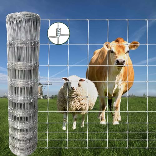 Farm Fence, 4ft x 164ft Galvanized Wire Fencing, Goat, Sheep & Deer, Durable Chain Link Fence, Heavy Zinc Coating Wire Used to Hog Goat Fencing for Yard Garden and Field - size: 48inX164ft
