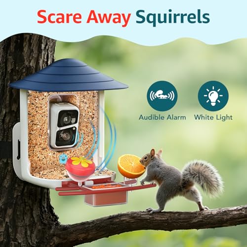 birdsnap® TUC Bird Feeder with Camera Solar Powered 2K Video with 32GB Card | AI Bird Species Identification, Squirrel-Proof, IP65 Waterproof, Outdoor Wireless, 2.4G WiFi, Gift for Mom Dad Bird Lovers - color: Dark Blue
